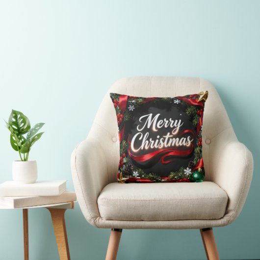 Elegant Merry Christmas Wreath Pillow クッション (椅子)