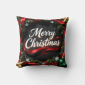 Elegant Merry Christmas Wreath Pillow クッション (正面)