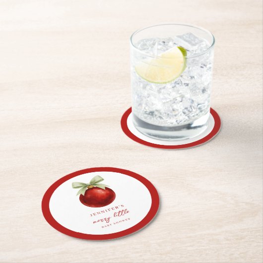 Elegant Merry Little Christmas Baby Shower ラウンドペーパーコースター (インサイチュ)