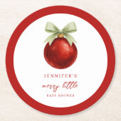 Elegant Merry Little Christmas Baby Shower ラウンドペーパーコースター (正面)