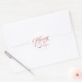 Elegant Merry Red Calligraphy Script Holiday ラウンドシール (封筒)