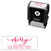 Elegant Merry Script Red Christmas Return Address セルフインキングスタンプ (インサイチュ)