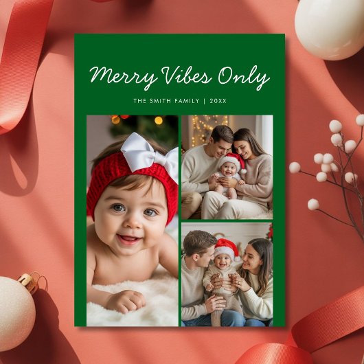 Elegant Merry Vibes Only Family Holiday Card シーズンカード