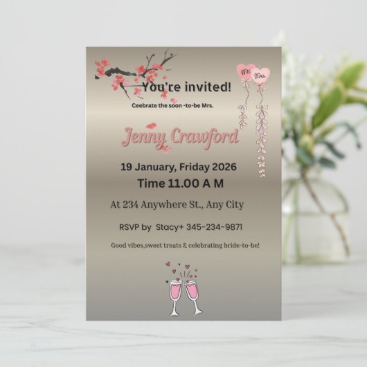 Elegant Metallic Bridal Shower Invitation | Cherry (スタンド正面)
