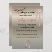Elegant Metallic Bridal Shower Invitation | Cherry (正面/裏面)