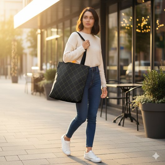 Elegant Metallic Gold Box Stripe Black トートバッグ