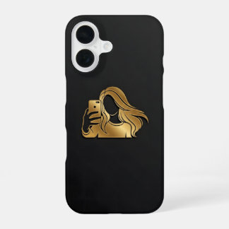 Elegant Metallic Gold Silhouette Selfie Girl iPhone 16ケース