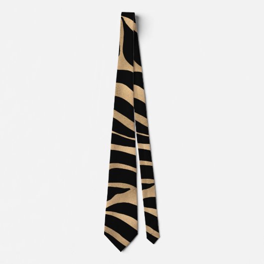 Elegant Metallic Gold Zebra Black Animal Print ネクタイ (正面)