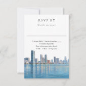 Elegant Miami Skyline Watercolor Wedding 出欠カード (正面)