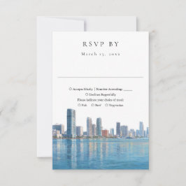 Elegant Miami Skyline Watercolor Wedding 出欠カード