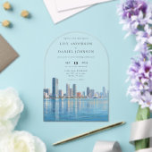 Elegant Miami Skyline Watercolor Wedding Arch アクリル招待状 (インサイチュ (ウェディング))