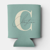 Elegant Mid-Century Modern Monogram Aqua Reef 缶クーラー (裏面)