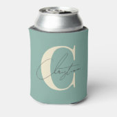 Elegant Mid-Century Modern Monogram Aqua Reef 缶クーラー (缶裏面)