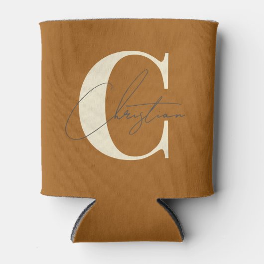 Elegant Mid-Century Modern Monogram Burnt Sand 缶クーラー (正面)