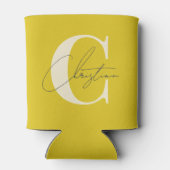 Elegant Mid-Century Modern Monogram Dark Lemon 缶クーラー (裏面)