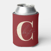 Elegant Mid-Century Modern Monogram Deep Cranberry 缶クーラー (缶正面)