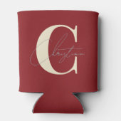 Elegant Mid-Century Modern Monogram Deep Cranberry 缶クーラー (裏面)