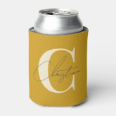Elegant Mid-Century Modern Monogram Golden Ochre 缶クーラー (缶正面)
