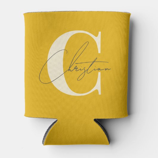 Elegant Mid-Century Modern Monogram Warm Sunflower 缶クーラー (正面)