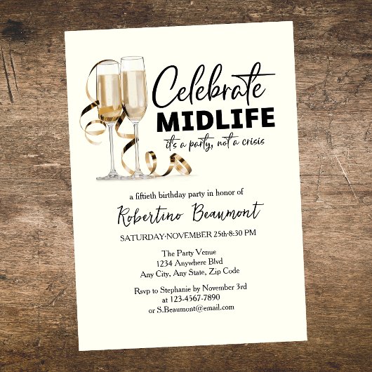 Elegant Midlife Celebration Glasses 50th Birthday 招待状