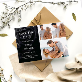 Elegant Midnight Rose Black & White Wedding Photo セーブザデート