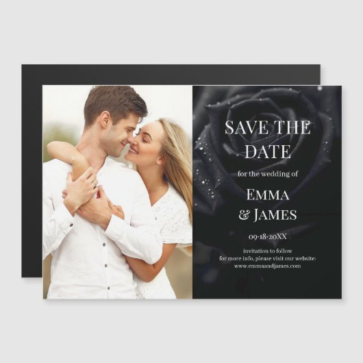 Elegant Midnight Rose Photo Save The Date Magnet (正面/裏面)