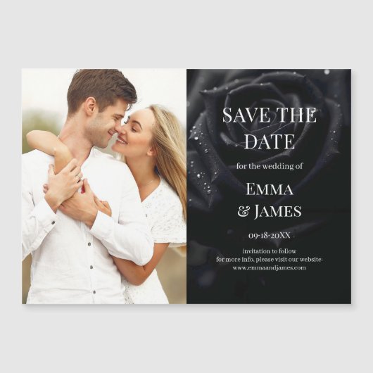 Elegant Midnight Rose Photo Save The Date Magnet (正面)
