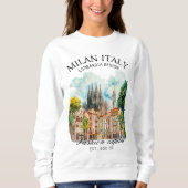 Elegant Milan Italy Cityscape Watercolor スウェットシャツ (正面)
