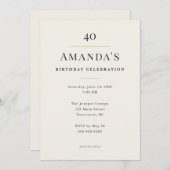 Elegant Minimal 40th Birthday Celebration 招待状 (正面/裏面)