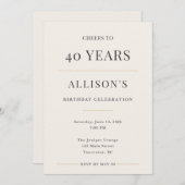 Elegant Minimal 40th Birthday Celebration 招待状 (正面/裏面)
