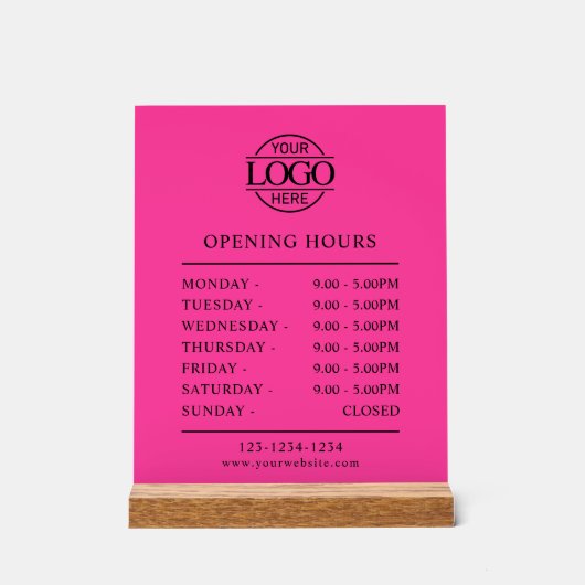 Elegant Minimal Bight Pink Business Opening Hours アクリルサイン (正面)