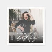 Elegant Minimal Birthday Party Photo Modern Script スタンダードカクテルナプキン (正面)