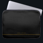 Elegant Minimal Black Gold Line Name  ラップトップスリーブ<br><div class="desc">This personalized black laptop sleeve with your name of choice in golden brown on black background is modern and elegant. All colors can be changed if you like.</div>