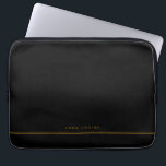 Elegant Minimal Black Gold Line Name  ラップトップスリーブ<br><div class="desc">This personalized black laptop sleeve with your name of choice in golden brown on black background is modern and elegant. All colors can be changed if you like.</div>