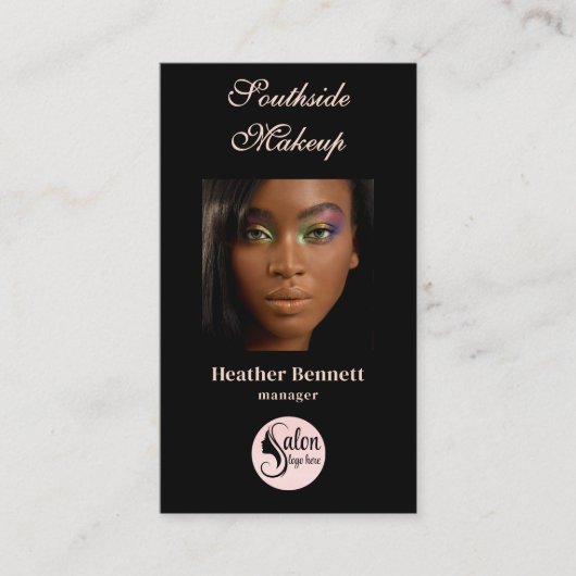 Elegant Minimal Black Makeup Artist QR Business 名刺 (正面)