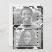 Elegant Minimal Black & White 2 Photos Double Grad 招待状 (正面)