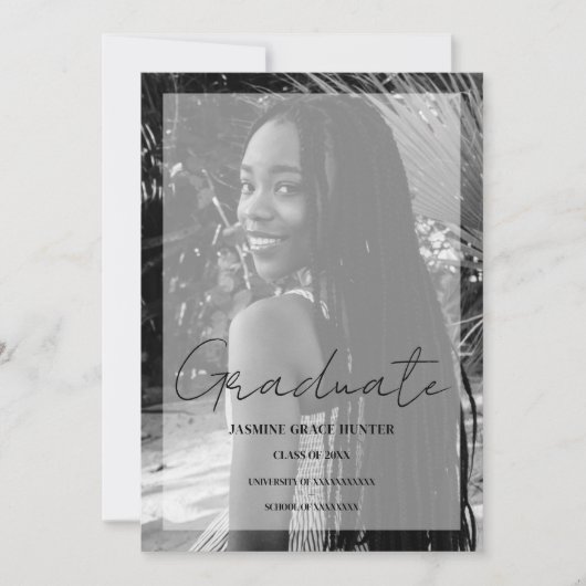 Elegant Minimal Black & White Photo Graduation 招待状 (正面)