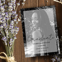 Elegant Minimal Black & White Photo Graduation 招待状
