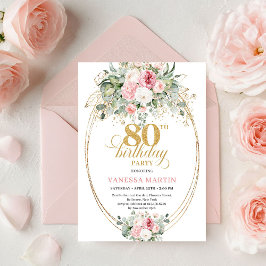 Elegant Minimal Blush Floral 80th Birthday Invites 招待状