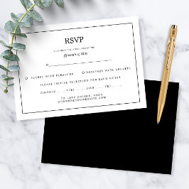 Elegant Minimal Border Black and White Wedding 出欠カード