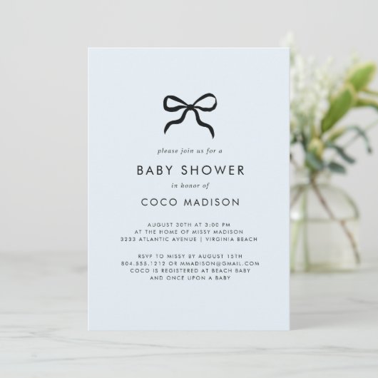 Elegant Minimal Bow Boy Baby Shower Invitation 招待状 (スタンド正面)