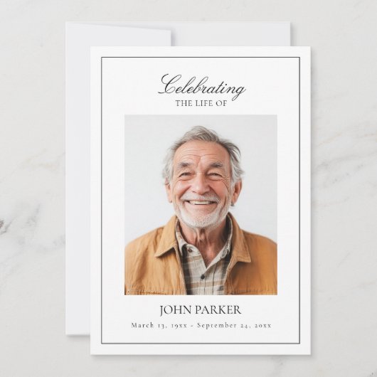 Elegant Minimal Celebration of Life Funeral Photo  招待状 (正面)