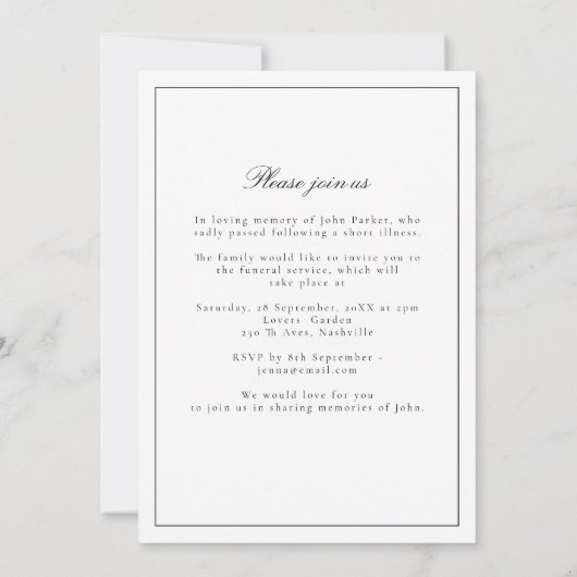 Elegant Minimal Celebration of Life Funeral Photo  招待状 (裏面)