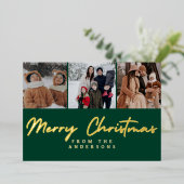 Elegant Minimal Christmas | Modern Family 3 Photo 箔シーズンカード (立ち正面)