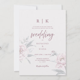Elegant Minimal Dusky Pink Peony Floral Wedding 招待状