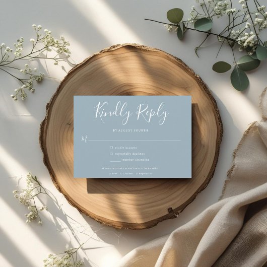 Elegant Minimal Dusty Blue Wedding RSVP インビテーションポストカード