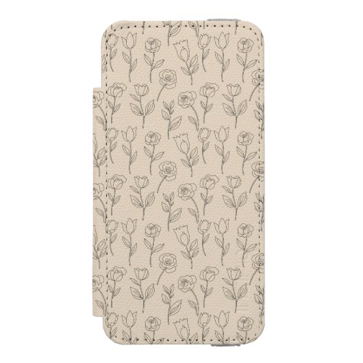Elegant Minimal Floral Line Pattern Incipio iPhoneウォレットケース (フォリオ 正面)