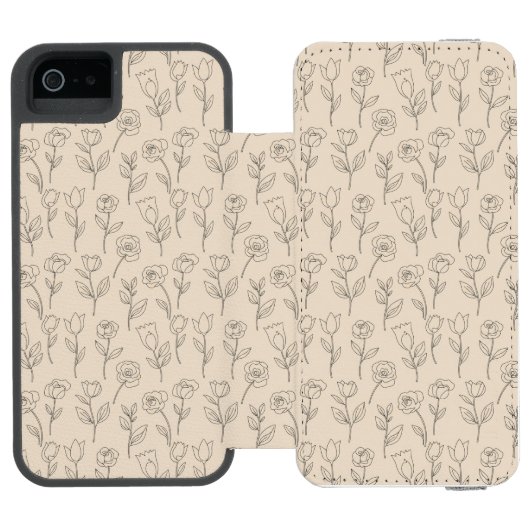 Elegant Minimal Floral Line Pattern Incipio iPhoneウォレットケース (フォリオ Open)