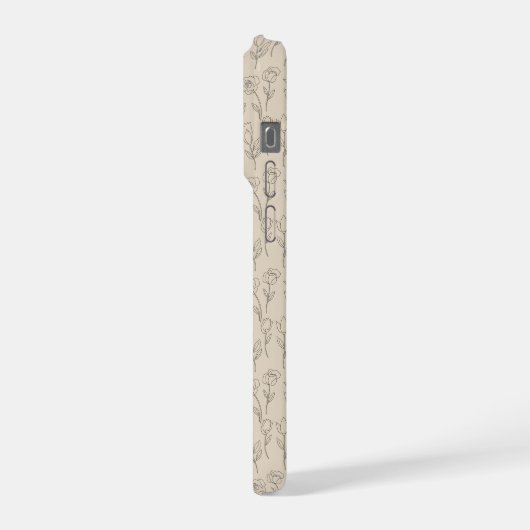 Elegant Minimal Floral Line Pattern iPhoneケース (左側面)