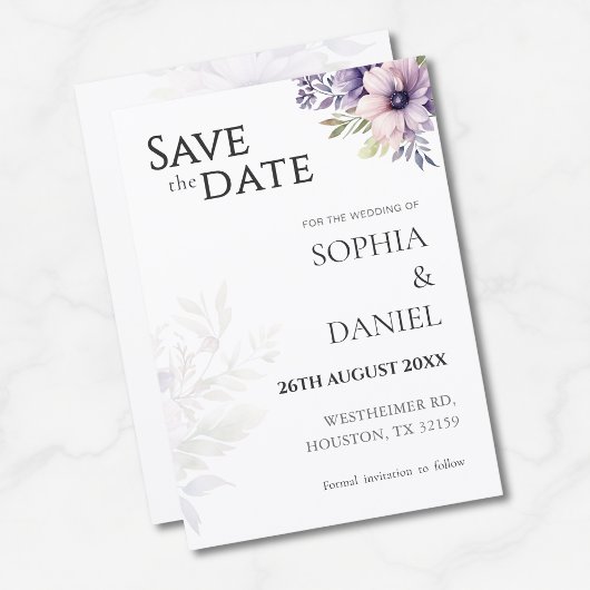 Elegant Minimal Floral Save the Date Card  招待状